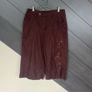 Ruff Hewn Brown Wide Leg Capris w/ Embroidery and Sequins Y2K